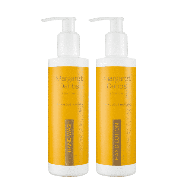 duo 01 600x600 1 - Transport yourself into a world of pure, clean, soft, silky hands. With the divine scent of Geranium and Mandarin, our hydrating, luscious, rich hand wash with White Water Lily and Hempseed Oil feels sublime on your skin. Washing your hands with the Margaret Dabbs London Nourishing Hand Wash is not like washing your hands – it is a treatment experience. A very tiny amount is all you need to cleanse, soften, moisturise, protect, and soothe the skin. Follow it with our Intensive Hydrating Hand Lotion to lock in the moisture and instantly hydrate and plump the skin, whilst improving skin firmness and elasticity. -